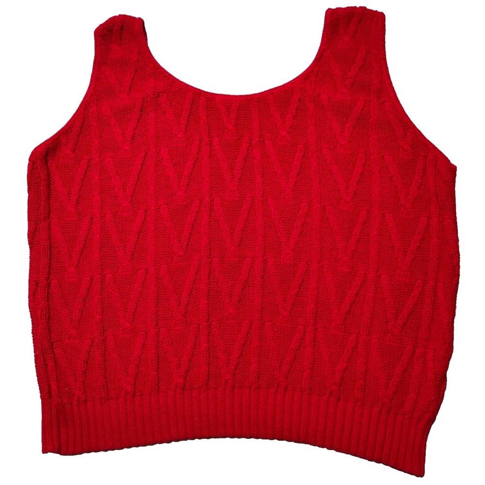 VTG SWEATER BAZAAR Women Medium Red Acrylic Cable Knit Vest Made In‎ USA